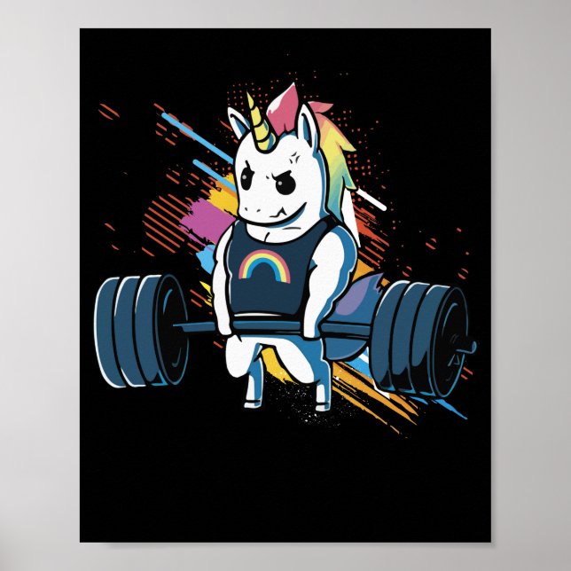 Unicorn Weightlifting Fitness Deadlift Rainbow Poster (Front)