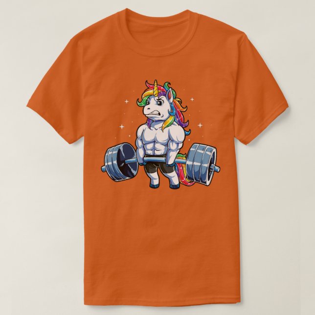 Unicorn Weightlifting  Fitness Gym Deadlift Rainbo T-Shirt (Design Front)