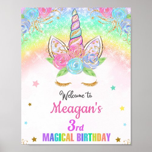 Unicorn welcome party sign Magical unicorn poster