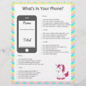 Unicorn What's On Your Phone? Baby Shower Game (Front)