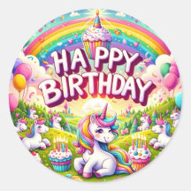 Unicorn Whimsical birthday stickers