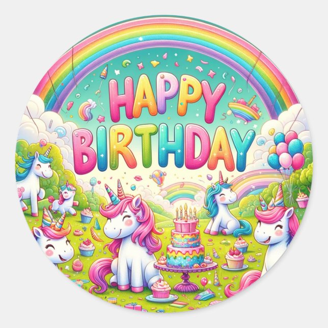 Unicorn Whimsical Birthday stickers (Front)