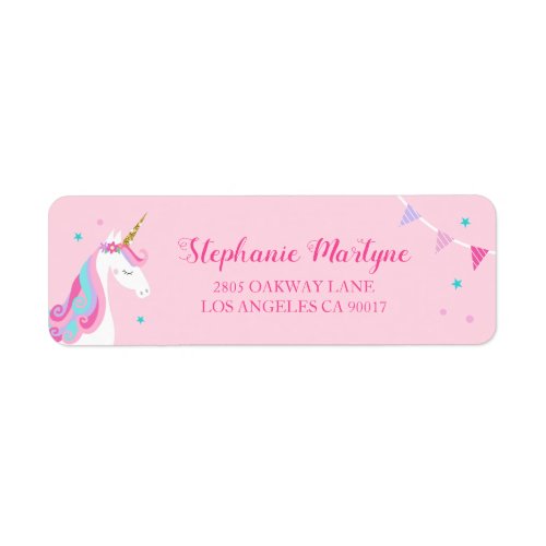 Unicorn Whimsical Pink Baby Shower Label