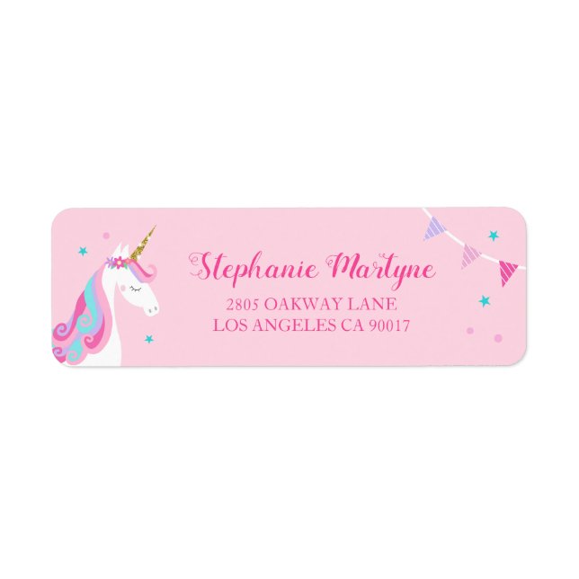 Unicorn Whimsical Pink Baby Shower Label (Front)