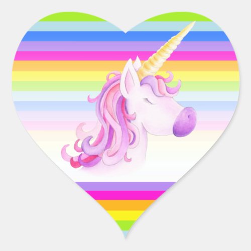 Unicorn whimsy watercolor rainbow stripes stickers