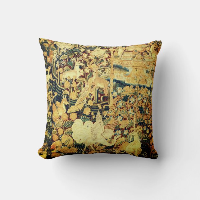 UNICORN WHITE GRYPHON,ANIMALS,FANTASY FLOWERS THROW PILLOW (Front)