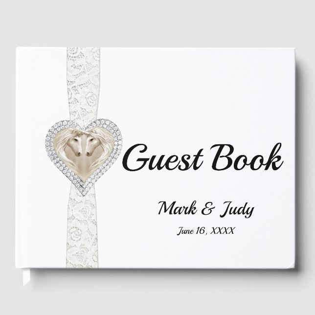 Unicorn White Lace Ribbon Wedding Guestbook (Front)