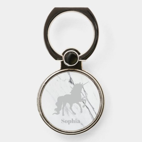Unicorn white marble Personalized Phone Ring Stand