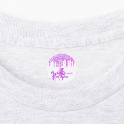 Unicorn white purple pink glitter drip girl name labels