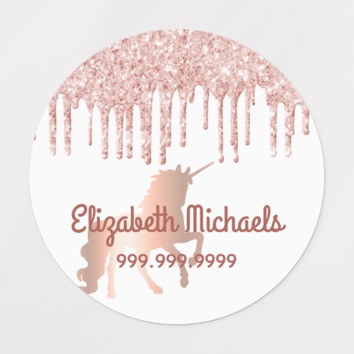 Unicorn white rose gold glitter drips custom name labels