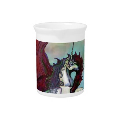 Unicorn Winged Pony Pegacorn Wyrm Red Dragon Horse Beverage Pitcher