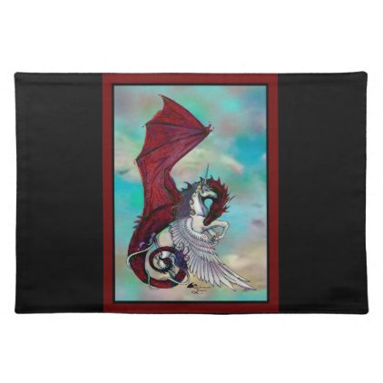 Unicorn Winged Pony Pegacorn Wyrm Red Dragon Horse Placemat