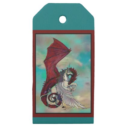 Unicorn Winged Pony Pegacorn Wyrm Red Dragon Horse Wooden Gift Tags