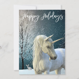 Unicorn Winter Scene Snow Happy Holidays Holiday Card