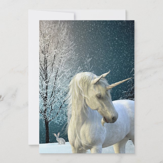 Unicorn Winter Scene Snow Holiday Card (Front)