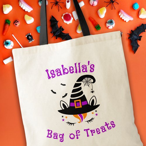 Unicorn Witch Kids Halloween Trick or Treat Tote Bag