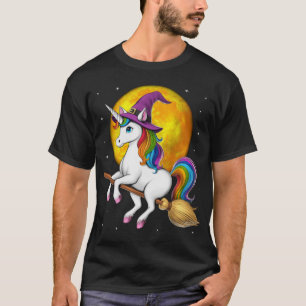 Unicorn Witch Riding Broom  T-Shirt