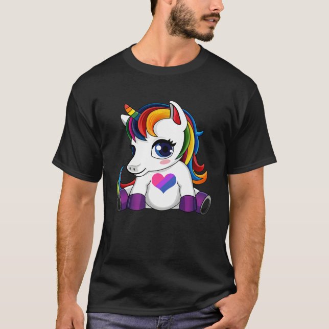 Unicorn with Bisexual Flag Heart  Bisexual Flag T-Shirt (Front)