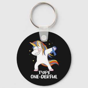 Unicorn With Blue Ribbon Type 1 Diabetes T1d Type Keychain