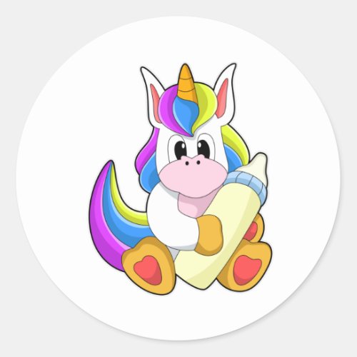 Unicorn with Bottle of Milk Classic Round Sticker