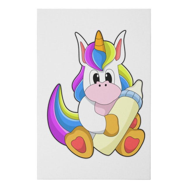 Unicorn with Bottle of Milk Faux Canvas Print (Front)
