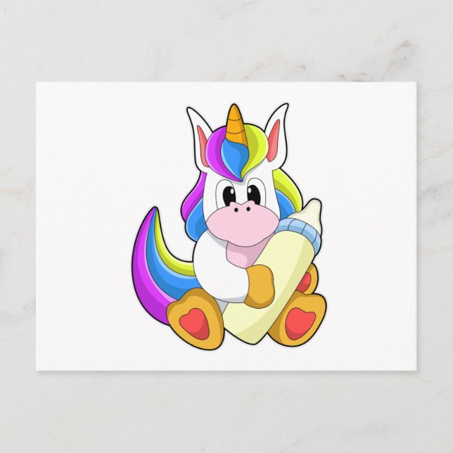 Unicorn with Bottle of Milk Postcard (Front)