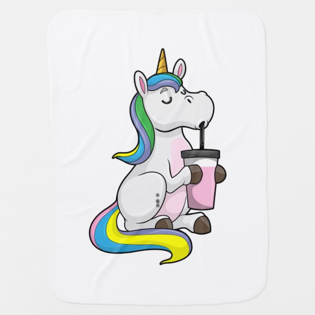 Unicorn with Bubble Tea Baby Blanket (Front)