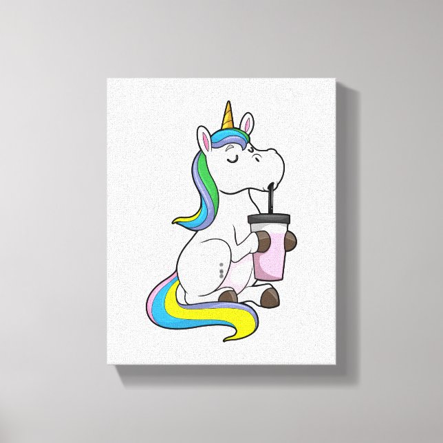 Unicorn with Bubble Tea Canvas Print (Front)