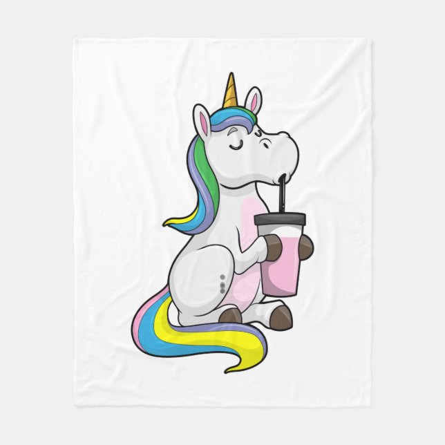 Unicorn with Bubble Tea Fleece Blanket (Front)