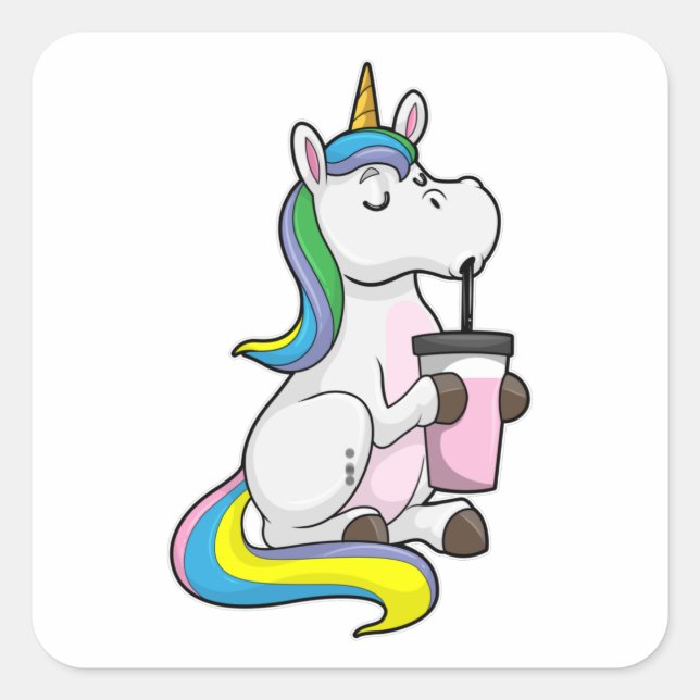 Unicorn with Bubble Tea Square Sticker (Front)