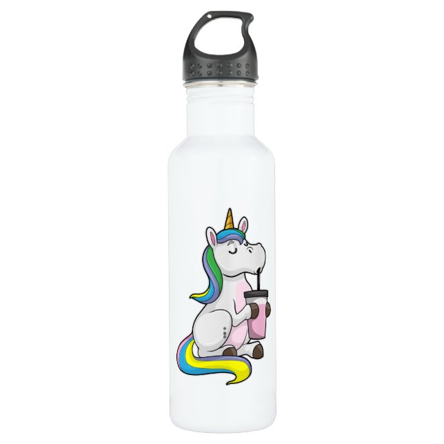 Unicorn with Bubble Tea Stainless Steel Water Bottle (Front)