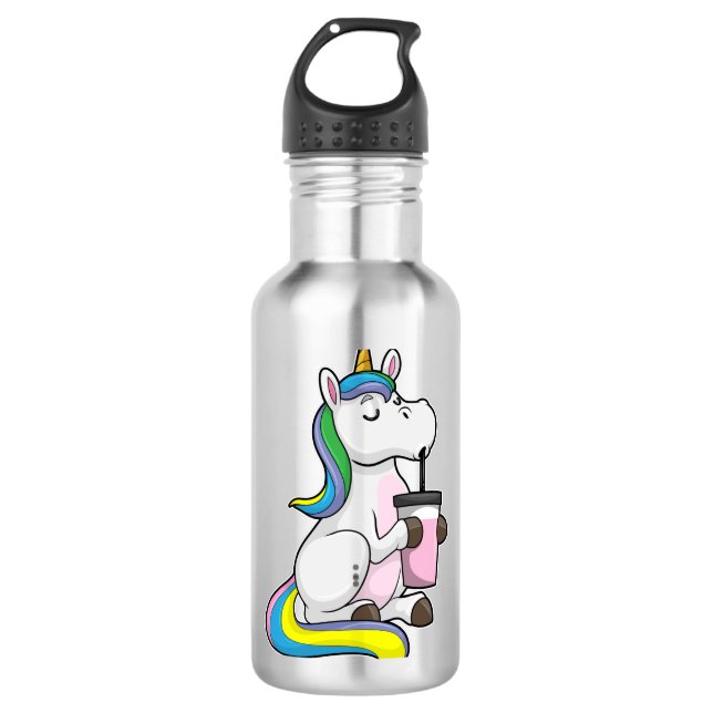 Unicorn with Bubble Tea Stainless Steel Water Bottle (Front)