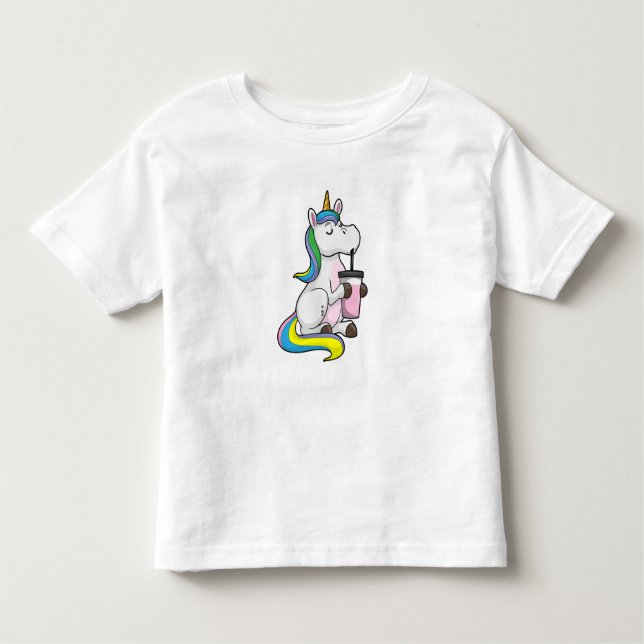 Unicorn with Bubble Tea Toddler T-shirt (Front)