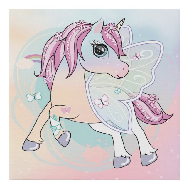Unicorn with Butterfly Wings  Faux Canvas Print (Front)