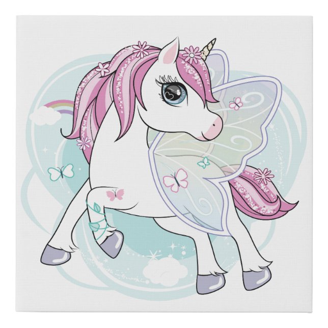 Unicorn with Butterfly Wings  Faux Canvas Print (Front)