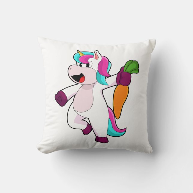 Unicorn with Carrot Throw Pillow (Front)