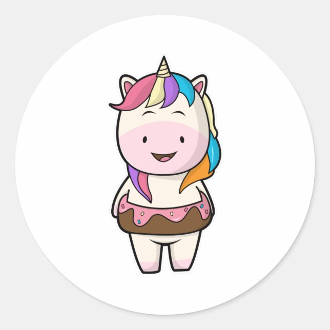 Unicorn with Chocolate donut Classic Round Sticker (Front)