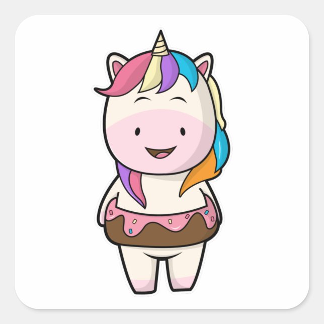 Unicorn with Chocolate donut Square Sticker (Front)