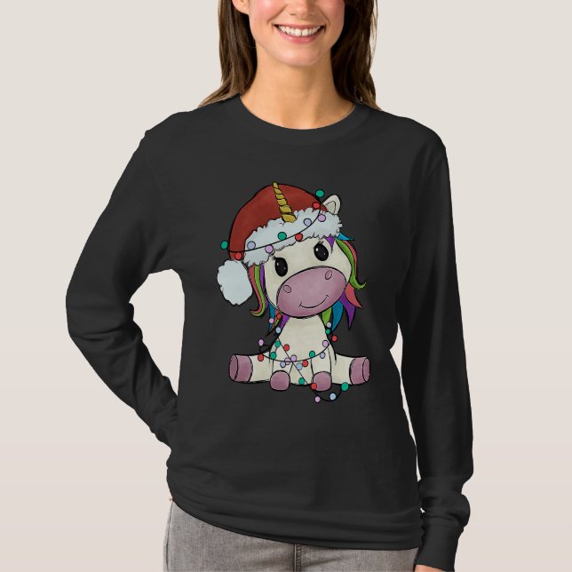 Unicorn with Christmas hat unicorn girl T-Shirt (Front)