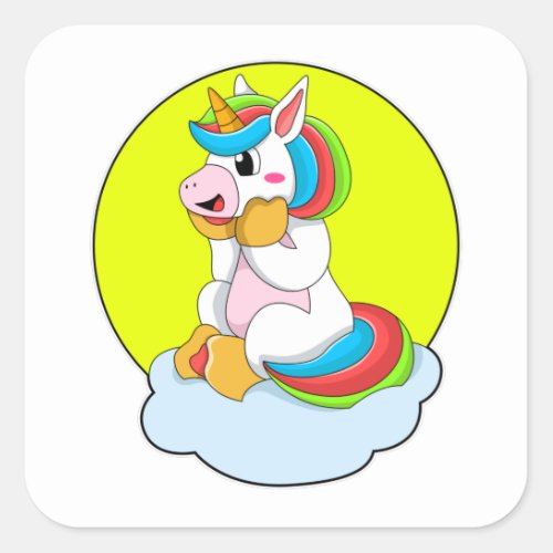 Unicorn with Cloud  Sun Square Sticker