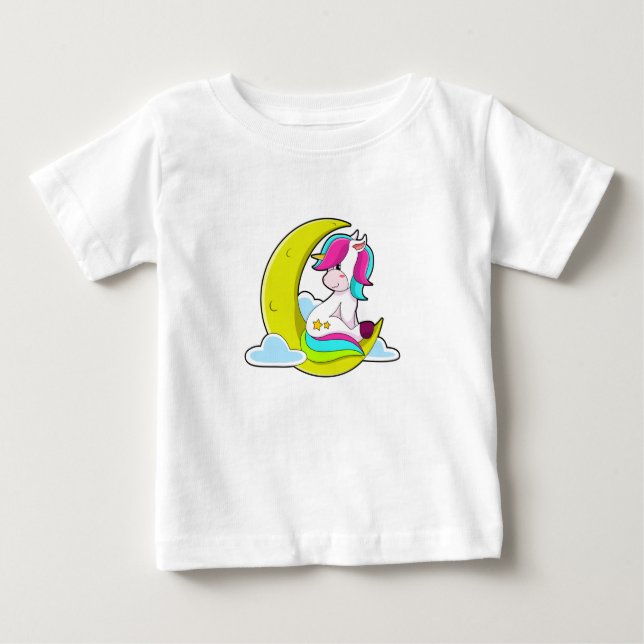 Unicorn with Clouds & Moon Baby T-Shirt (Front)