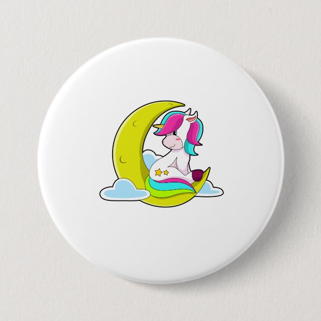 Unicorn with Clouds & Moon Button (Front)