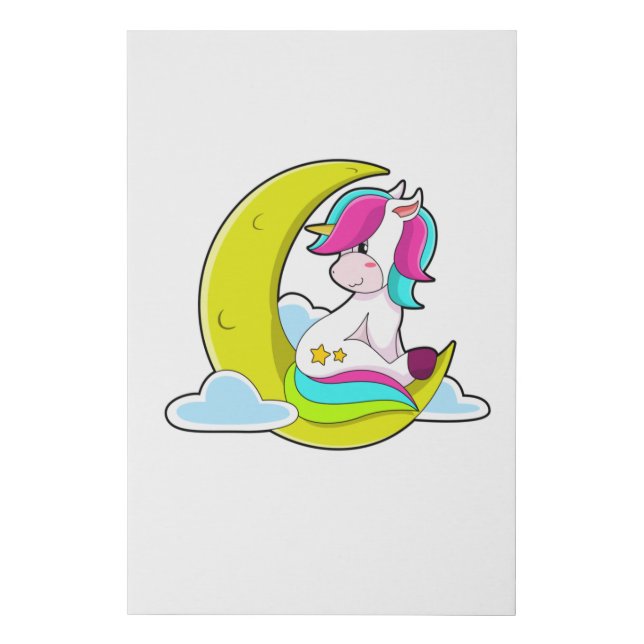 Unicorn with Clouds & Moon Faux Canvas Print (Front)