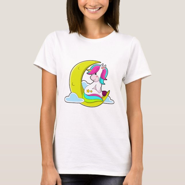 Unicorn with Clouds & Moon T-Shirt (Front)