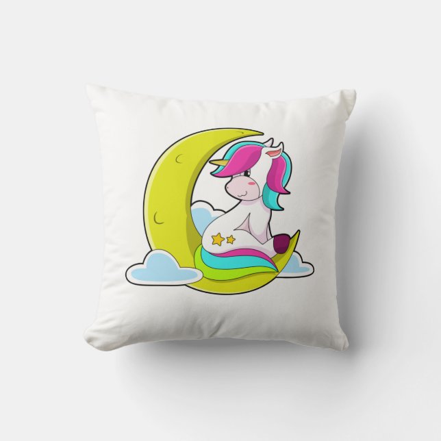 Unicorn with Clouds & Moon Throw Pillow (Front)