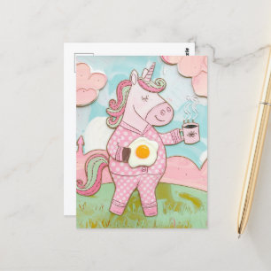Unicorn With Coffee and Egg Postcard