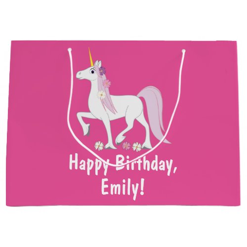 Unicorn with Daisies Birthday Name Customizable Large Gift Bag