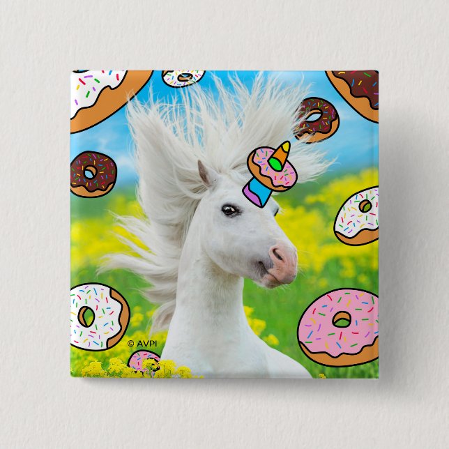 Unicorn With Donuts Button (Front)