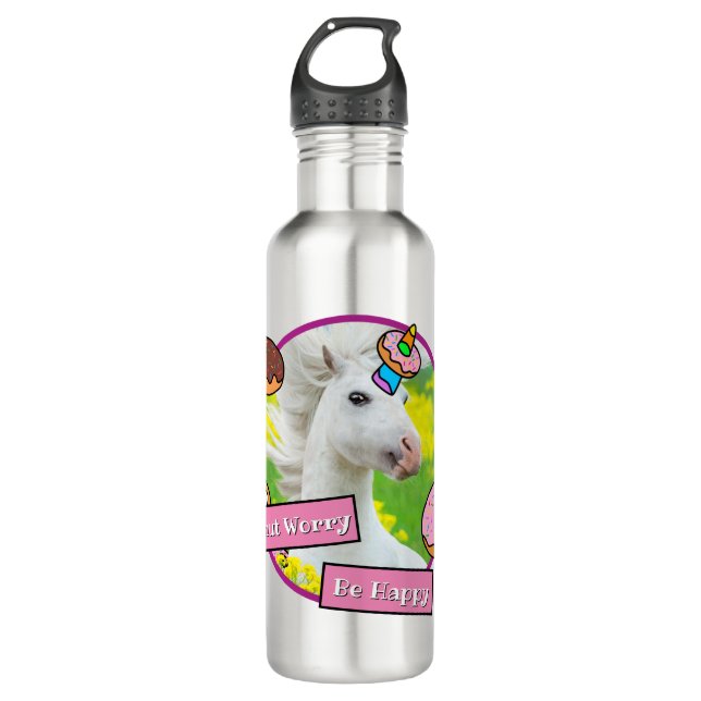 Unicorn With Donuts Stainless Steel Water Bottle (Front)