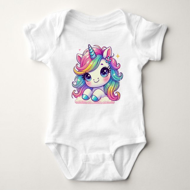 Unicorn with eyelashes  baby bodysuit (Front)